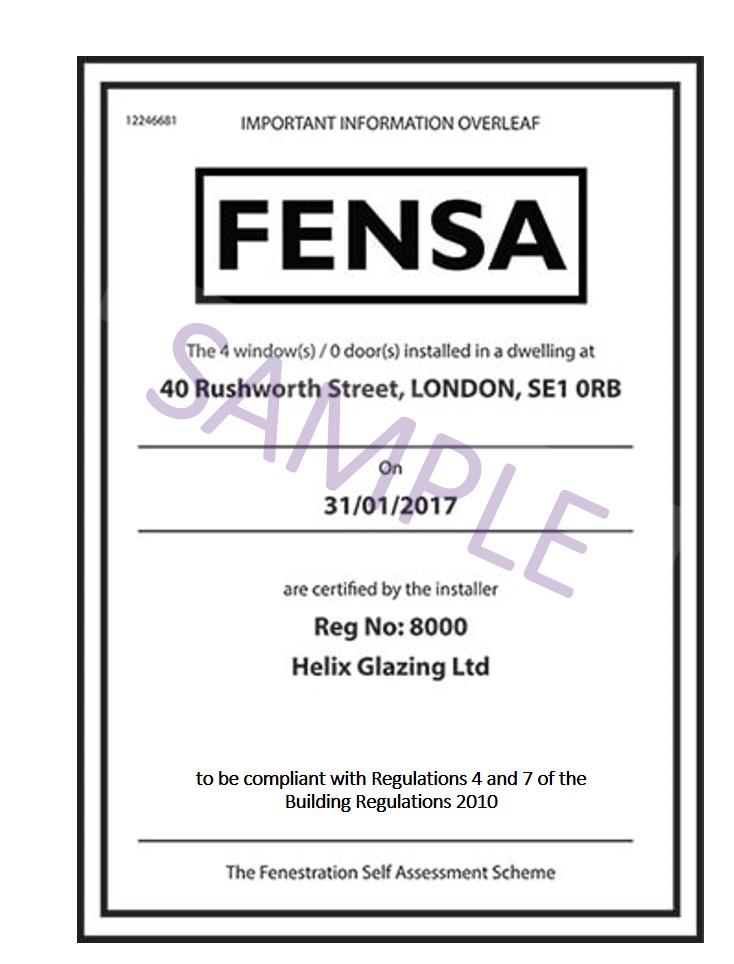 fensa double glazing certificate
